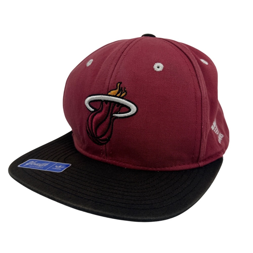 RARE Vtg adidas Miami Heat Youth Snapback Hat Black NBA Basketball UNDERVISOR